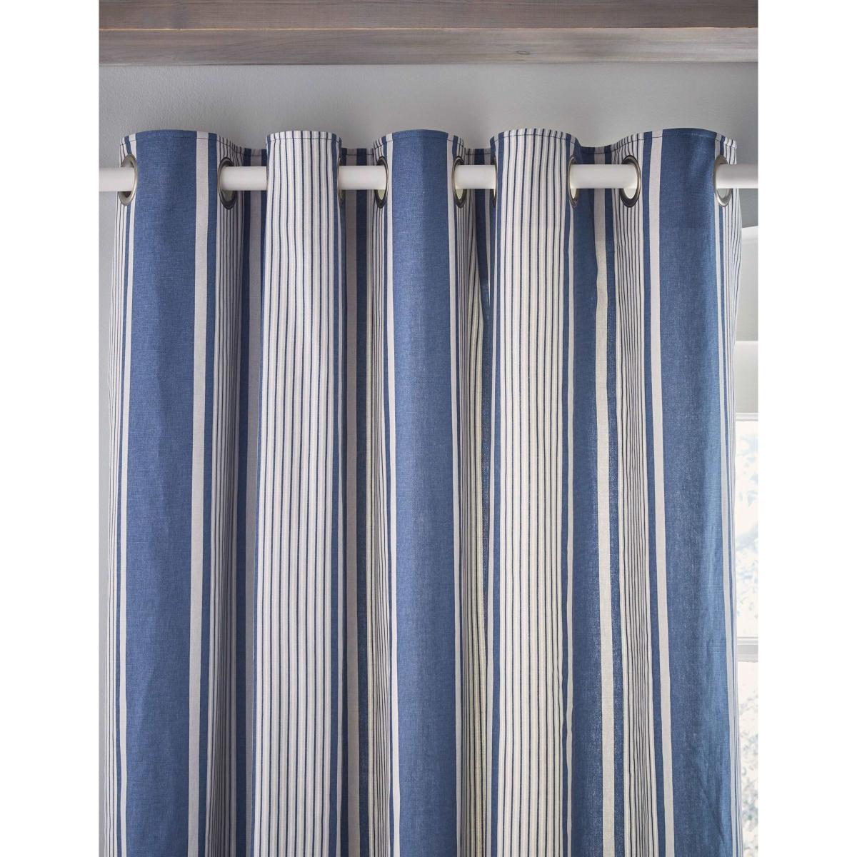 Laura Ashley Tiverton Pure Cotton Striped Eyelet Curtains Blue Mix – image 2