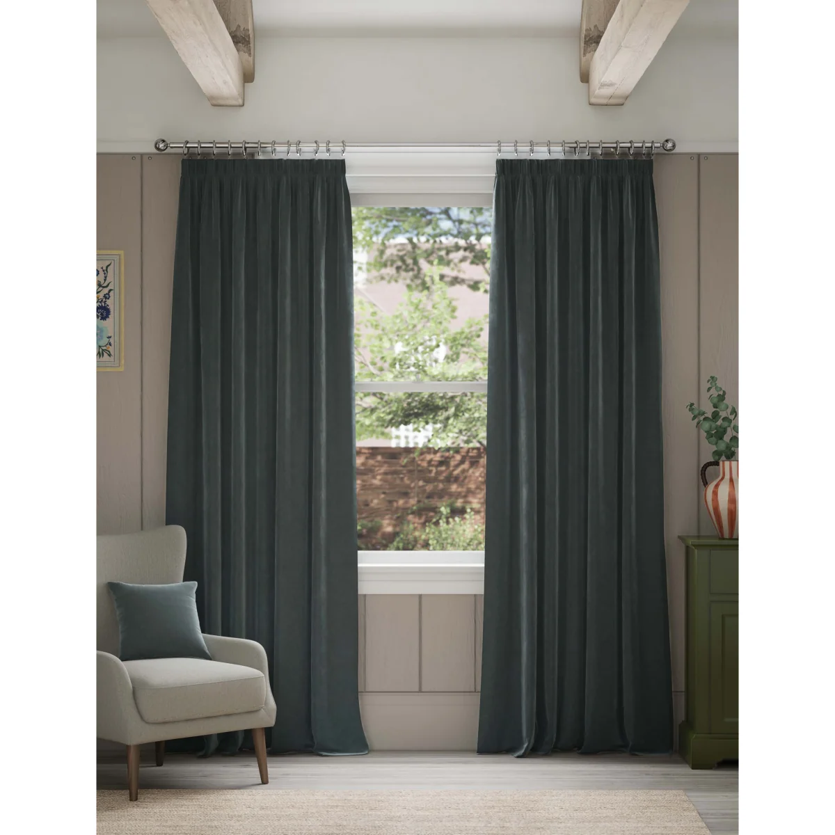 M&S Velvet Pencil Pleat Curtains Petrol – image 4