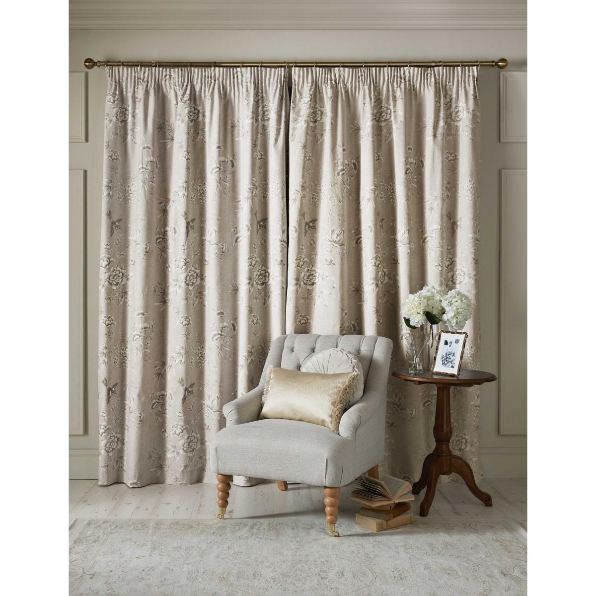 Laura Ashley Rowsham Garden Pure Cotton Pencil Pleat Blackout Curtains Natural – image 2