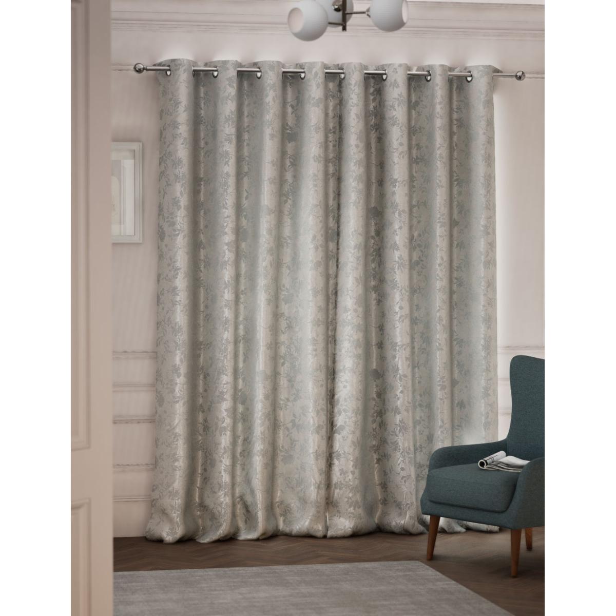 M&S Chenille Floral Eyelet Curtains - WDR54 - Grey Mix, Grey Mix – image 4
