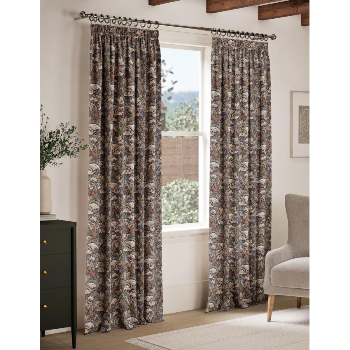 M&S Cotton Rich Floral Pencil Pleat Curtains - WDR72 - Navy Mix, Navy Mix,Sage Mix – image 3