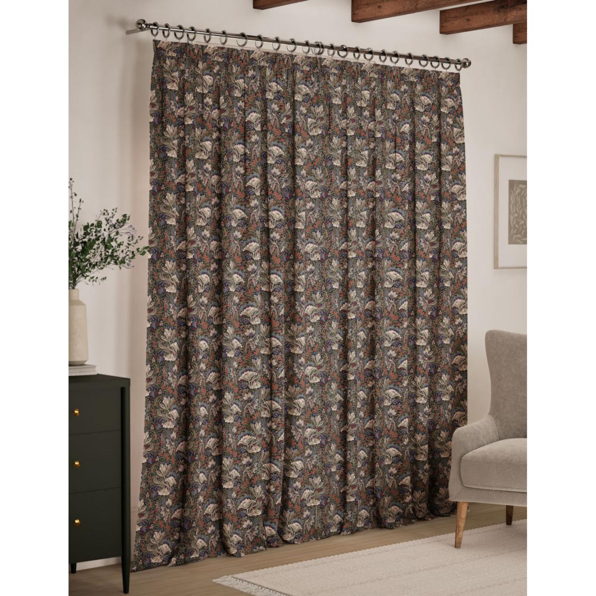 M&S Cotton Rich Floral Pencil Pleat Curtains - WDR72 - Navy Mix, Navy Mix,Sage Mix – image 4