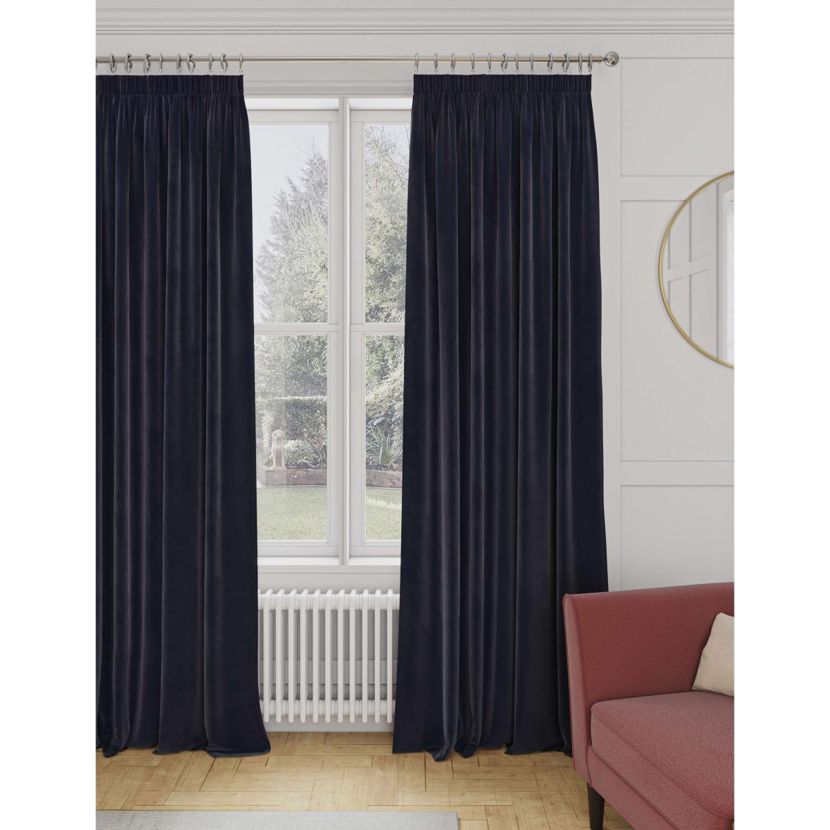 M&S Velvet Pencil Pleat Curtains Mid Blue – image 4