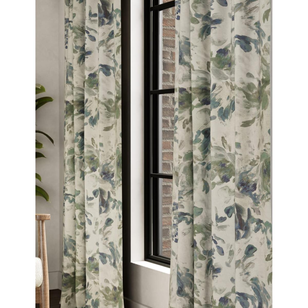 M&S Collection Cotton Blend Floral Pencil Pleat Curtains - NAR54 - Blue Mix, Blue Mix – image 2