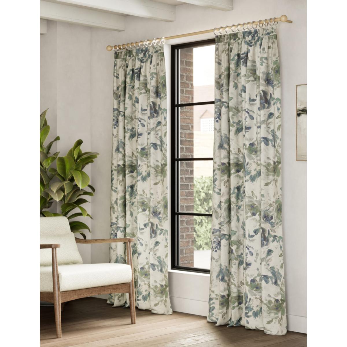M&S Collection Cotton Blend Floral Pencil Pleat Curtains - NAR54 - Blue Mix, Blue Mix – image 3