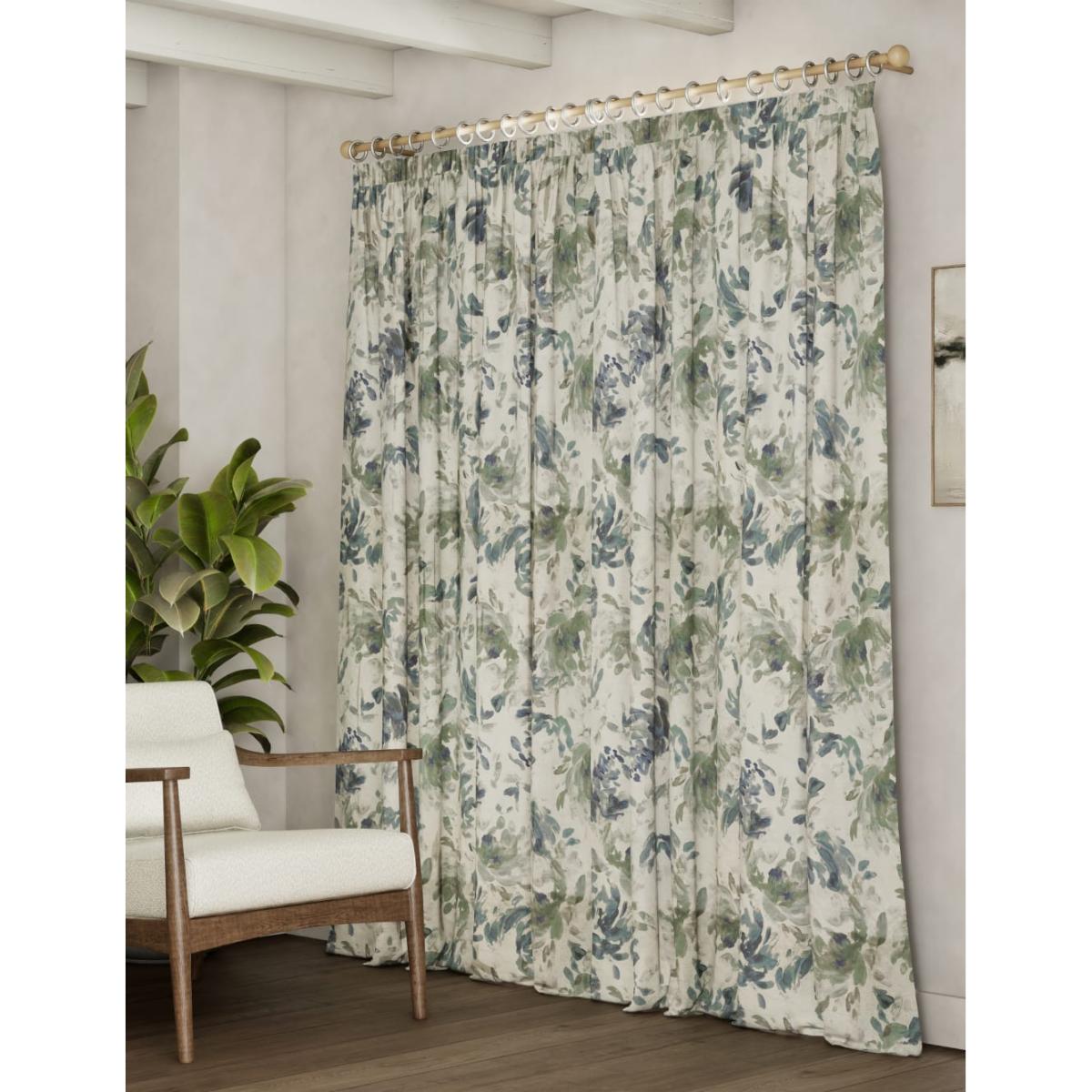 M&S Collection Cotton Blend Floral Pencil Pleat Curtains - NAR54 - Blue Mix, Blue Mix – image 4