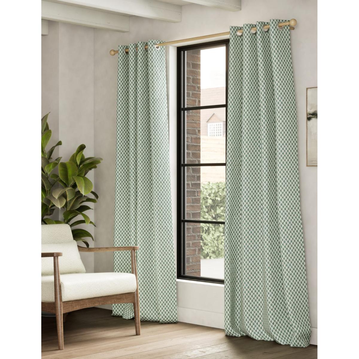 M&S Collection Cotton Blend Geometric Eyelet Curtains - WDR90 - Green, Green – image 3