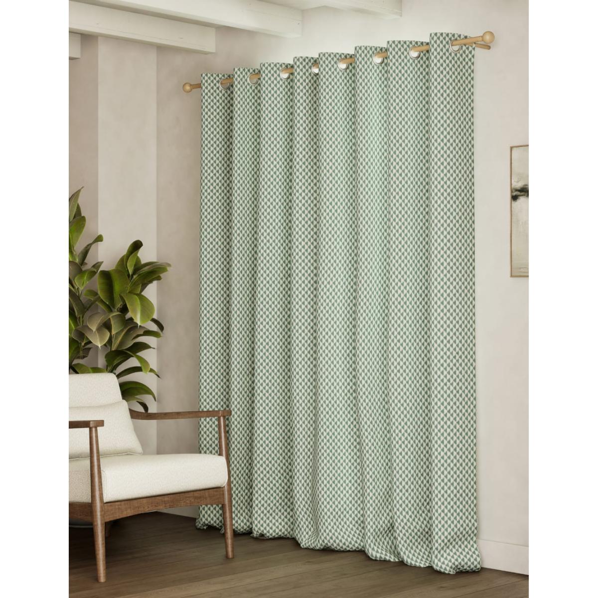M&S Collection Cotton Blend Geometric Eyelet Curtains - WDR90 - Green, Green – image 4