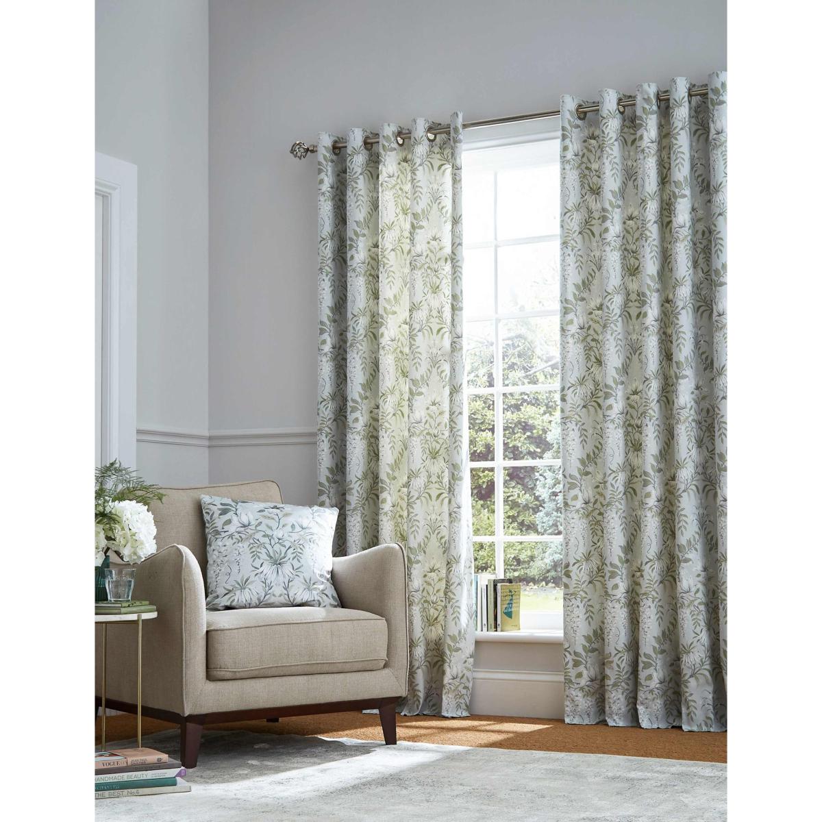 Laura Ashley Parterre Pure Cotton Floral Eyelet Curtains Green Mix – image 2