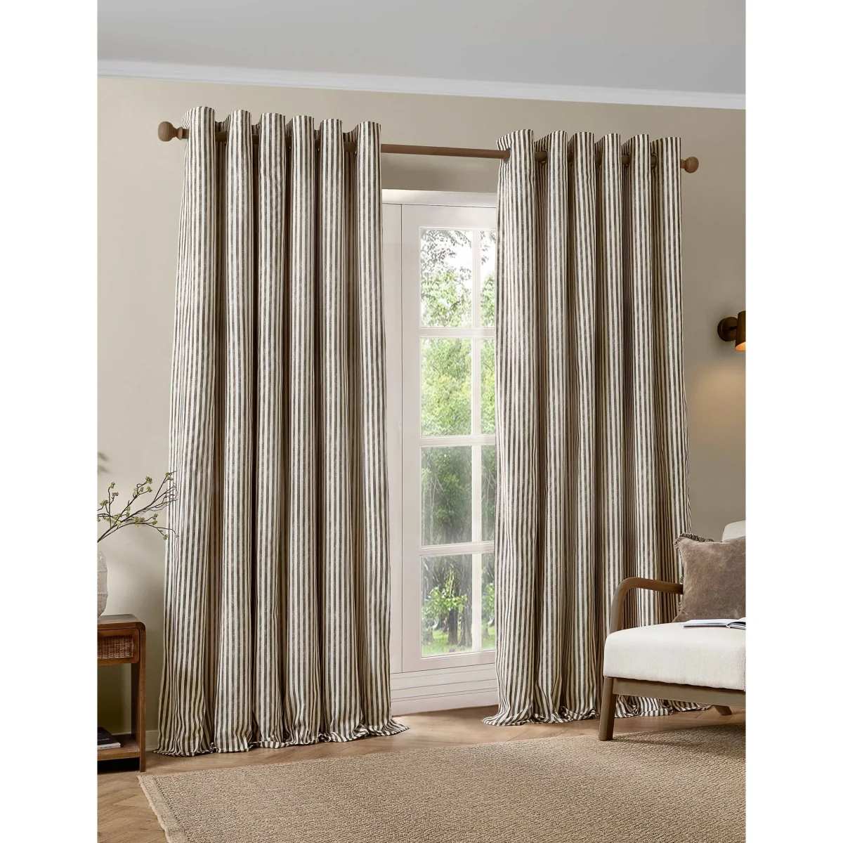 YARD Hebden Pure Cotton Striped Eyelet Curtains Pink Mix – image 3