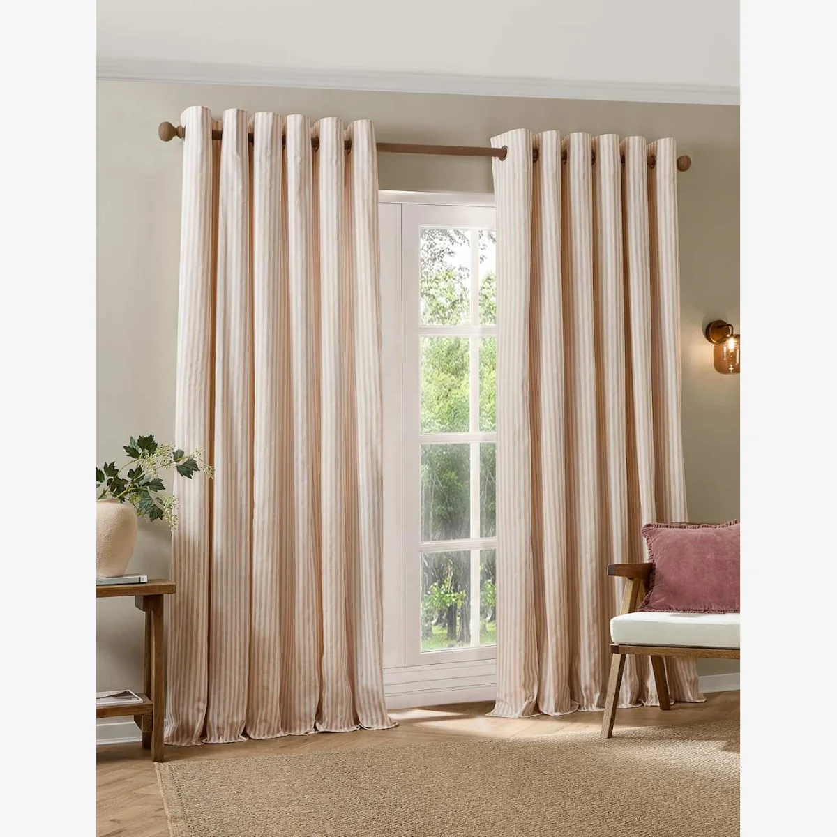 YARD Hebden Pure Cotton Striped Eyelet Curtains Pink Mix – image 1