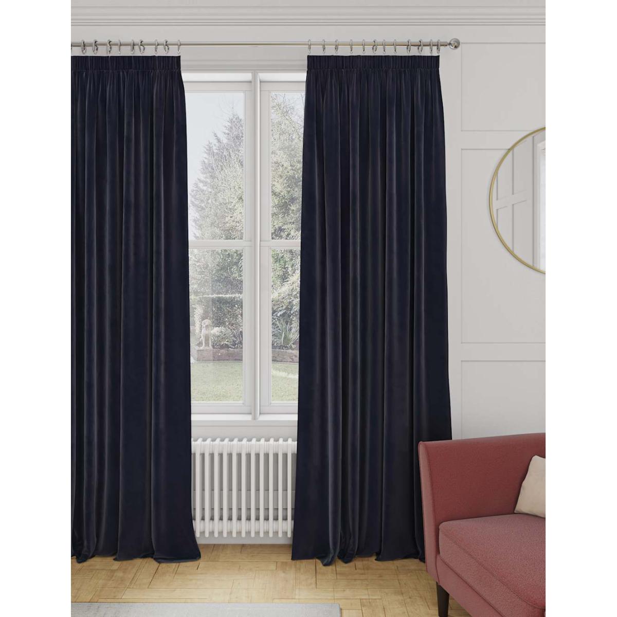 M&S Collection Velvet Pencil Pleat Curtains - EW90 - Slate Blue, Slate Blue,Bronze,Light Green,Green,Champagne,Soft Pink,Navy,Forest Green,Terracotta,Mauve,Dark Ochre,Dark Purple,Mid Blue,Mid Grey,Neutral – image 4