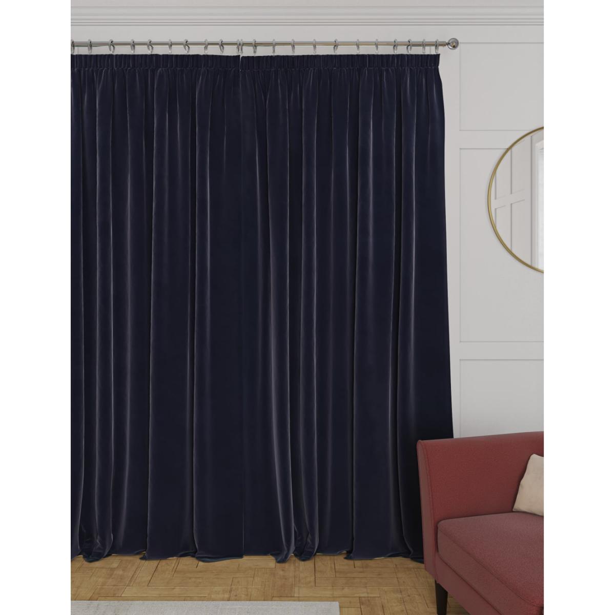 M&S Collection Velvet Pencil Pleat Curtains - EW90 - Slate Blue, Slate Blue,Bronze,Light Green,Green,Champagne,Soft Pink,Navy,Forest Green,Terracotta,Mauve,Dark Ochre,Dark Purple,Mid Blue,Mid Grey,Neutral – image 5