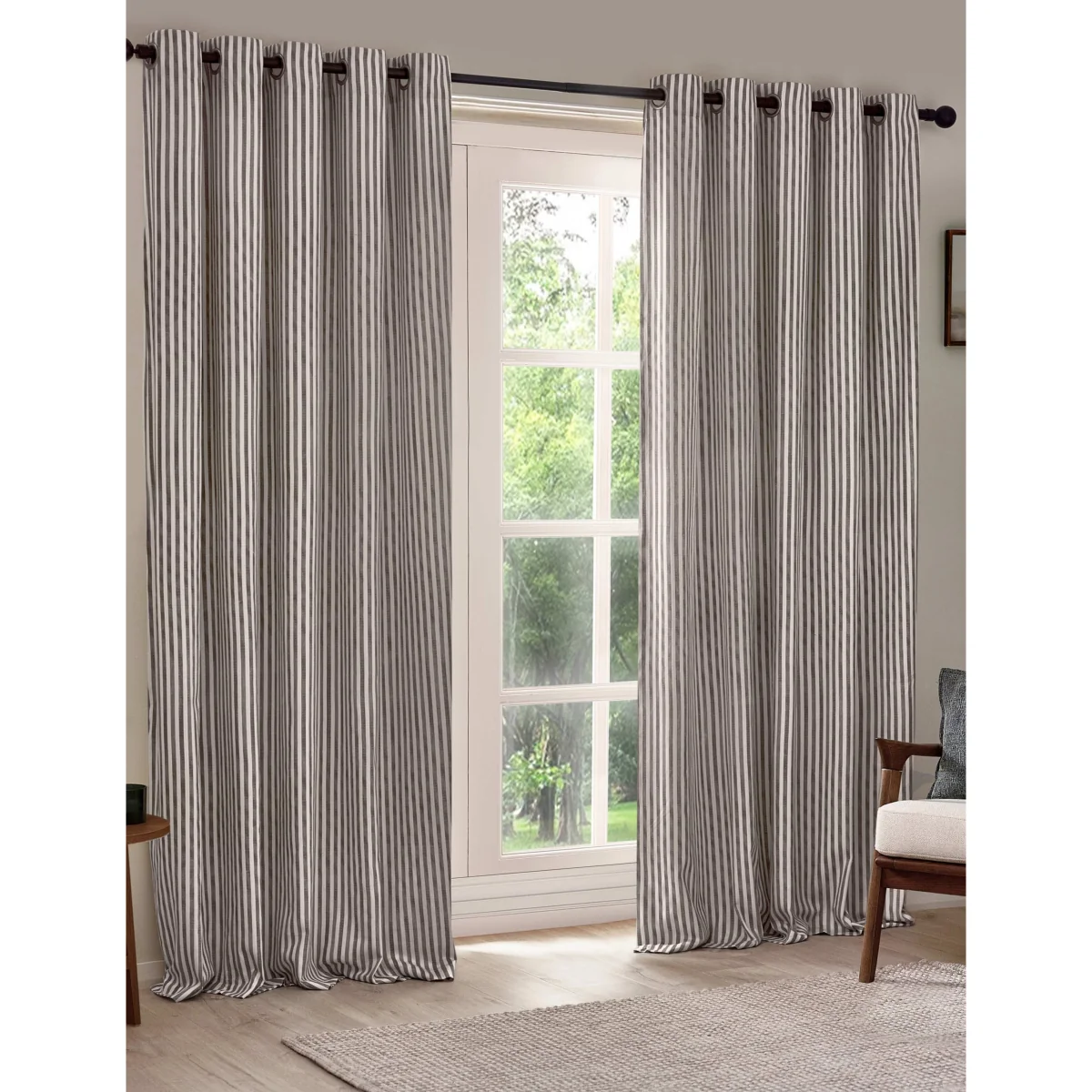 YARD Hebden Pure Cotton Striped Eyelet Curtains Grey Mix – image 2