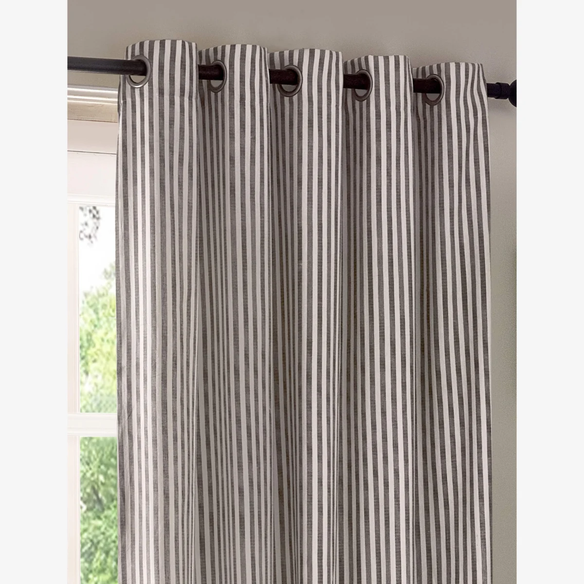 YARD Hebden Pure Cotton Striped Eyelet Curtains Grey Mix – image 1