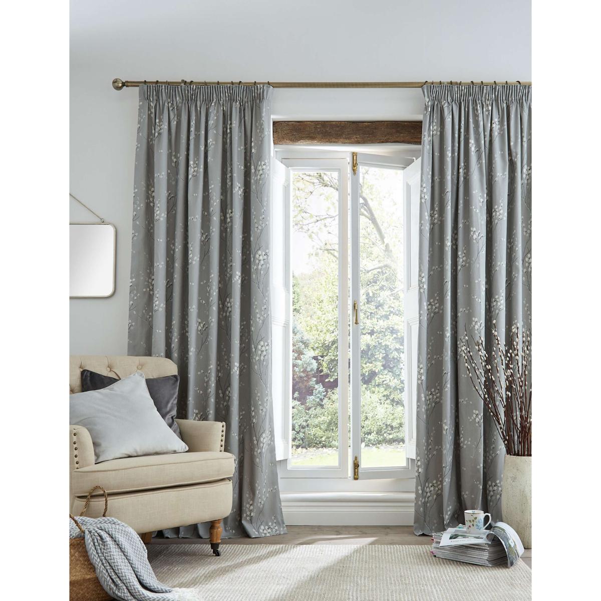 Laura Ashley Pussy Willow Pure Cotton Pencil Pleat Curtains Green Mix – image 2