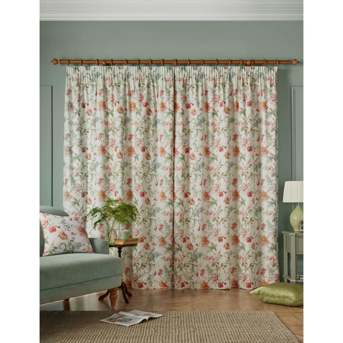 Laura Ashley Rosalind Cotton Rich Pencil Pleat Curtains Red Mix – image 2