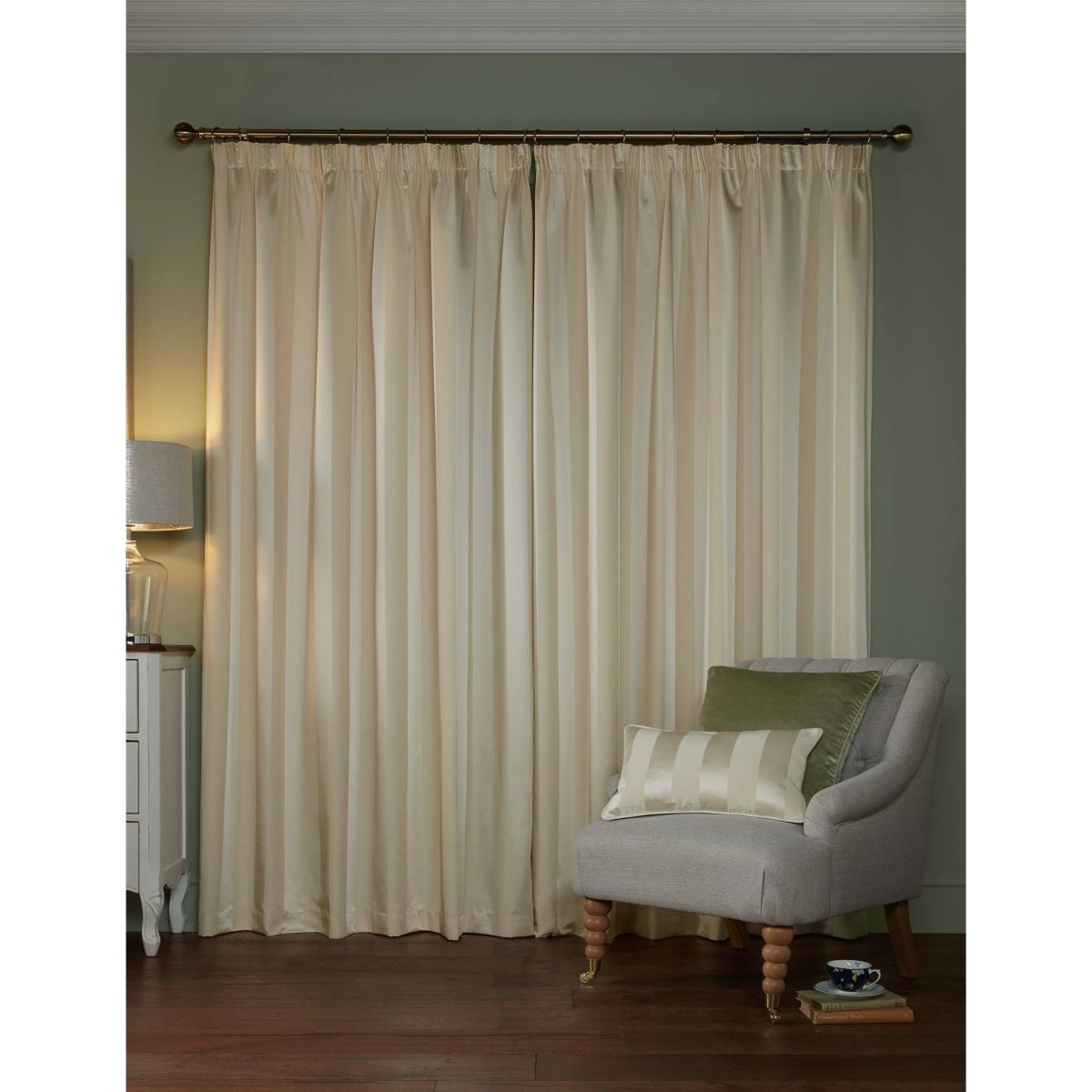 Laura Ashley Lille Stripe Pencil Pleat Curtains Beige Mix – image 2