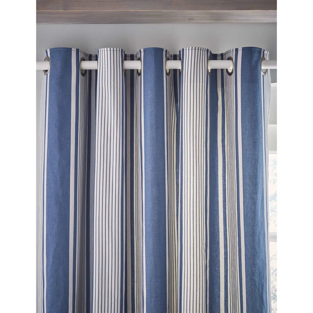 Laura Ashley Tiverton Pure Cotton Striped Eyelet Curtains Blue Mix – image 2