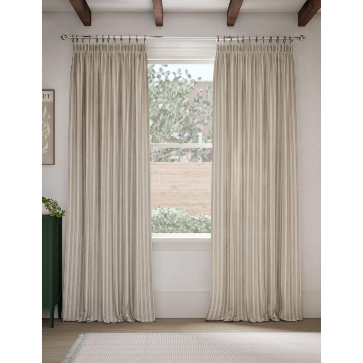 M&S Cotton Rich Jacquard Stripe Pencil Pleat Curtains - WDR72 - Neutral, Neutral – image 3