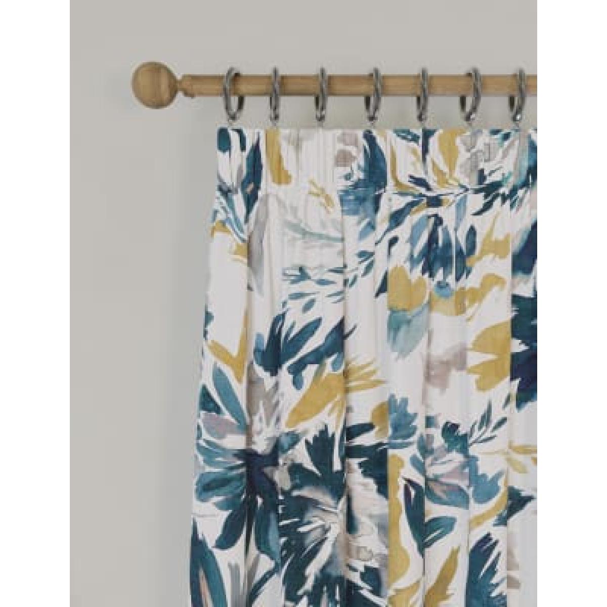 M&S  Watercolour Pencil Pleat Blackout Curtains - EW90 - Blue Mix, Blue Mix – image 3