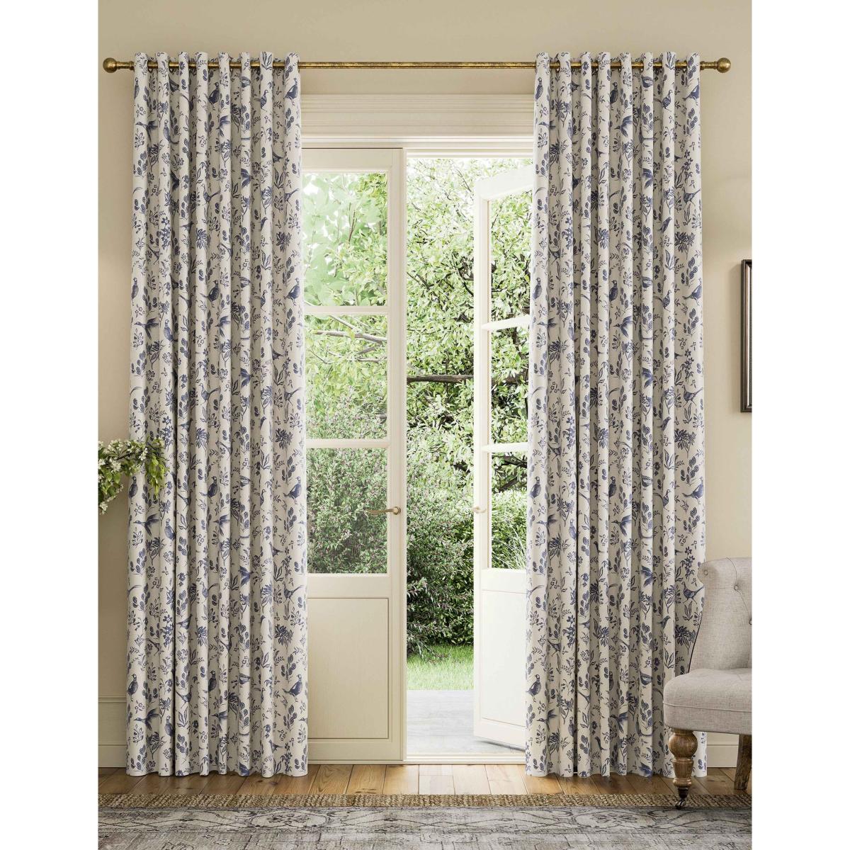 Joules Festival Pheasants Pure Cotton Eyelet Blackout Curtains Navy Mix – image 2