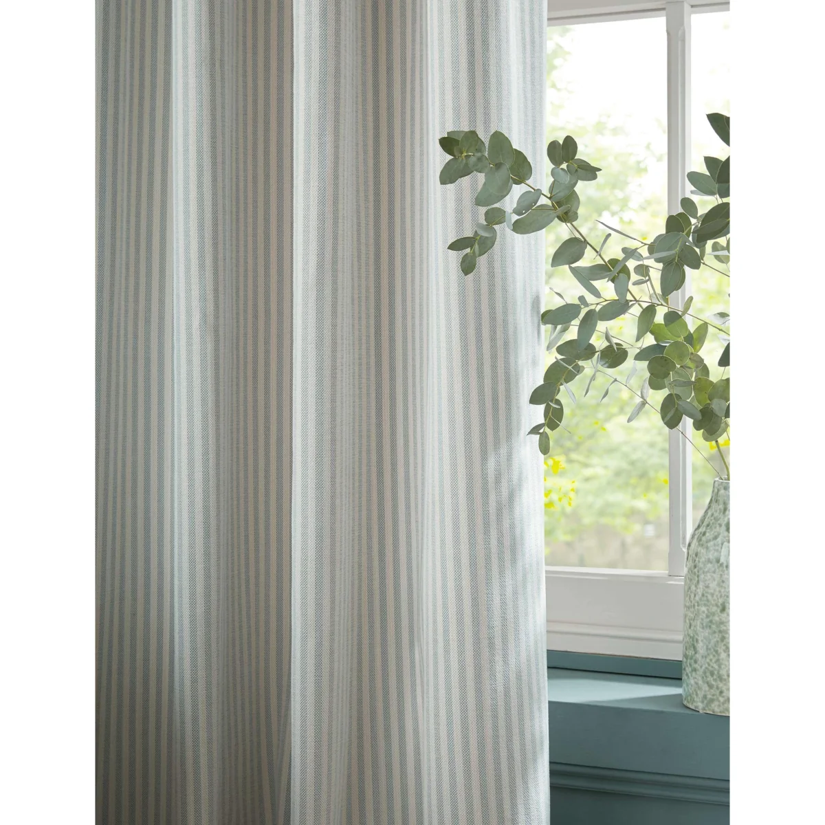 Laura Ashley Cornish Chenille Striped Eyelet Curtains Light Blue Mix – image 2