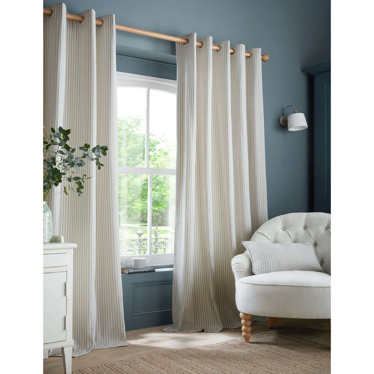 Laura Ashley Cornish Chenille Striped Eyelet Curtains Light Blue Mix – image 3