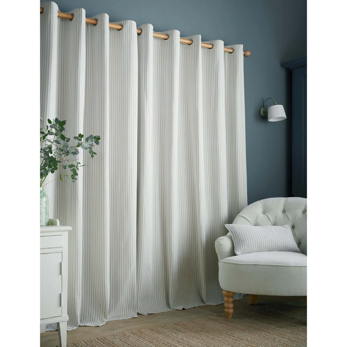 Laura Ashley Cornish Chenille Striped Eyelet Curtains Light Blue Mix – image 4