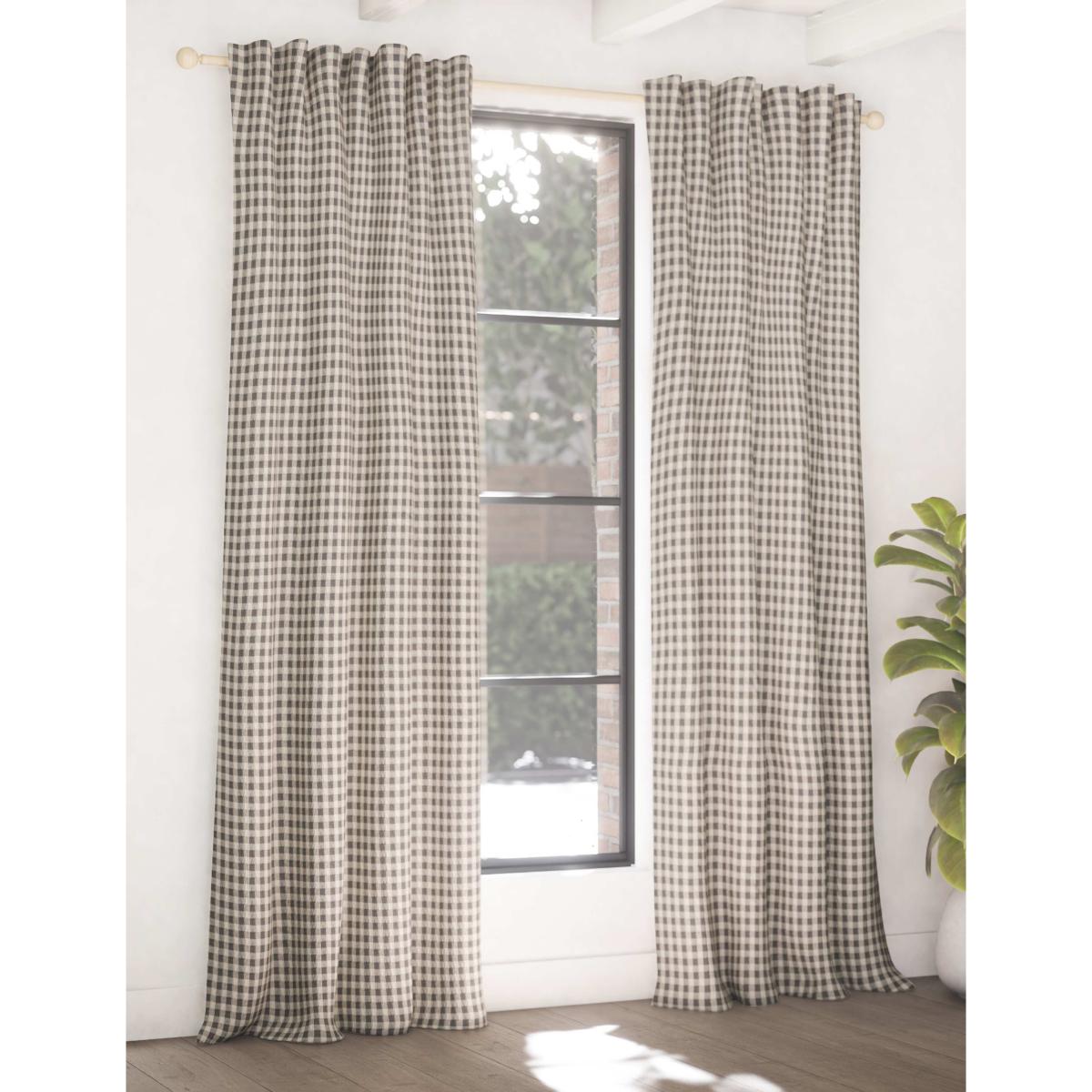 M&S Chenille Gingham Multiway Blackout Curtains Dark Grey Mix – image 2