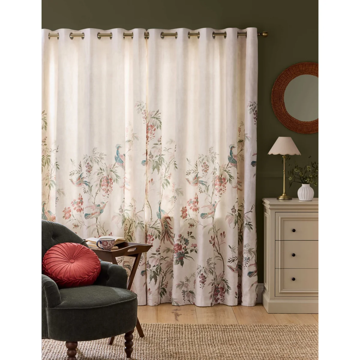 Laura Ashley Attleton Cotton Rich Floral Eyelet Curtains Duck Egg – image 4