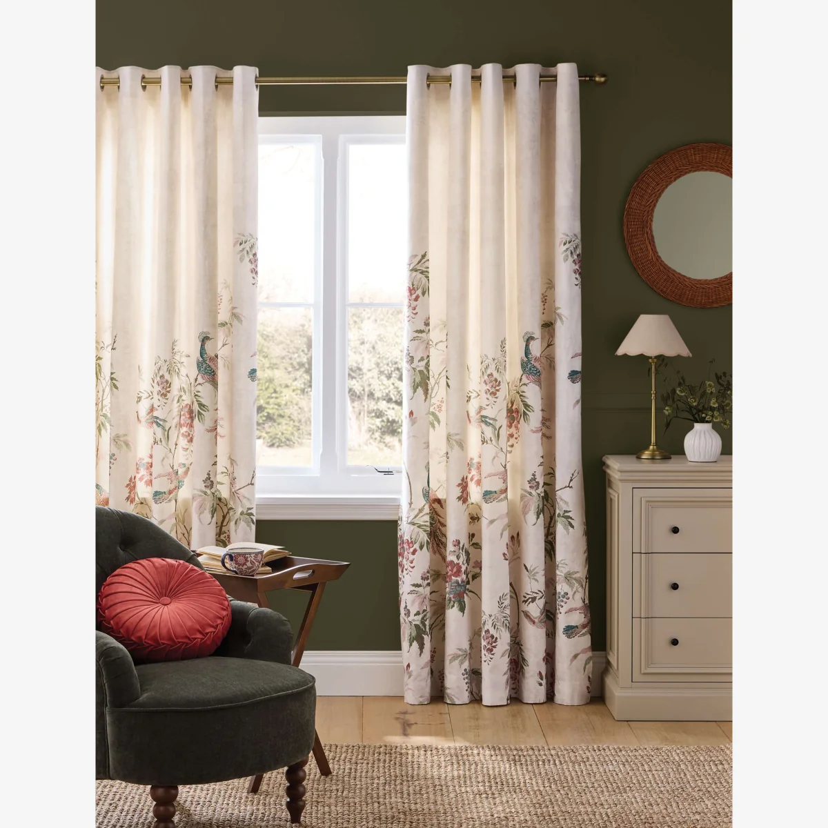 Laura Ashley Attleton Cotton Rich Floral Eyelet Curtains Duck Egg – image 1