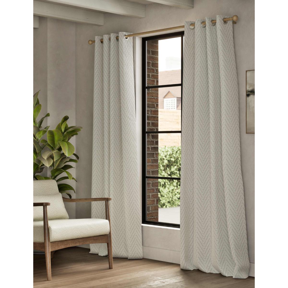 M&S Textured Herringbone Eyelet Curtains Neutral Brown – image 3