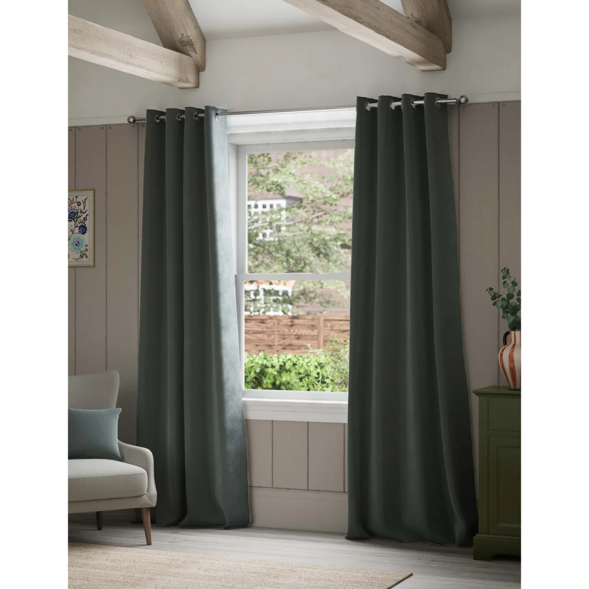 M&S Velvet Eyelet Curtains Green – image 4