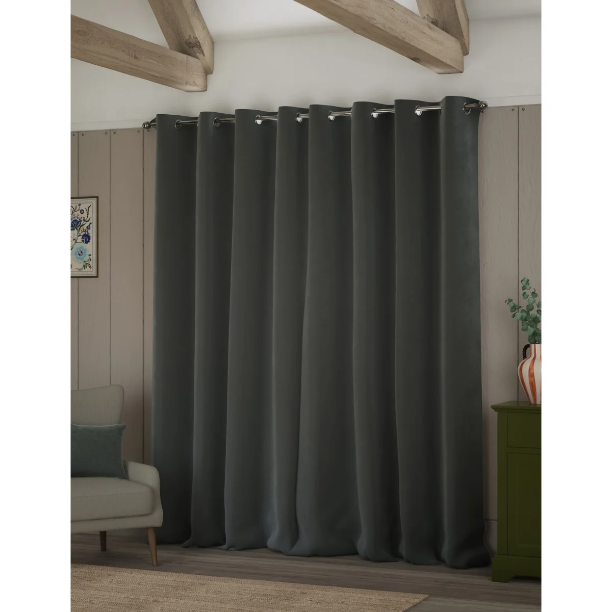 M&S Velvet Eyelet Curtains Green – image 5