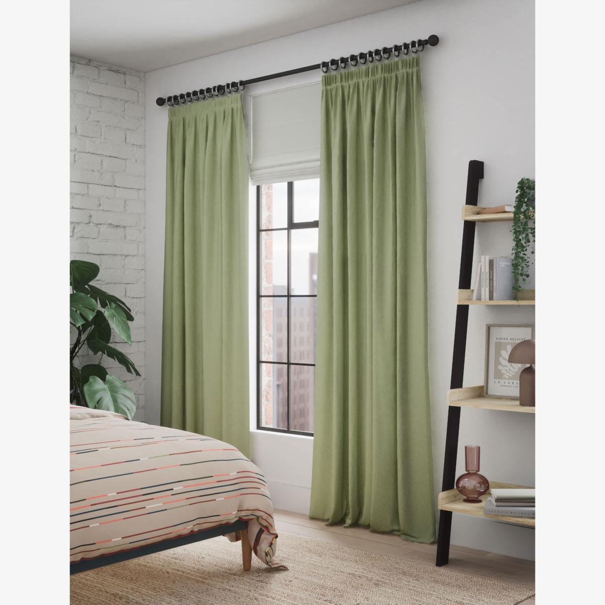 M&S Pure Cotton Pencil Pleat Curtains - EW90 - Green, Green,Clay – image 1