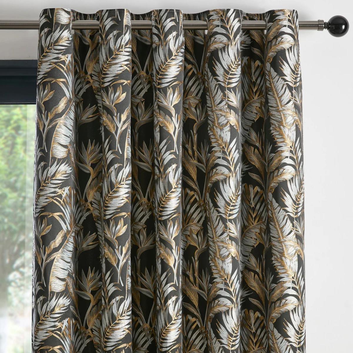 Laurence Llewelyn-Bowen Paradise Palm Eyelet Curtains Pair - Black - 90x72 – image 2