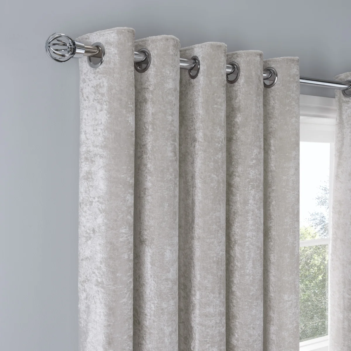 Luxury Crushed Velvet Eyelet Blackout Curtains - 2 Panels - Ivory – image 5