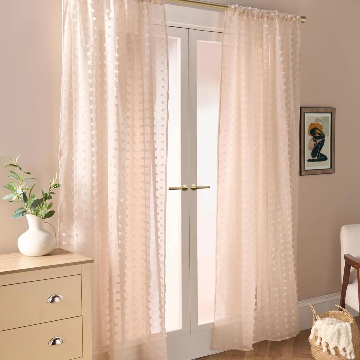 OHS Pompom Tufted Voile Curtains - Natural – image 2