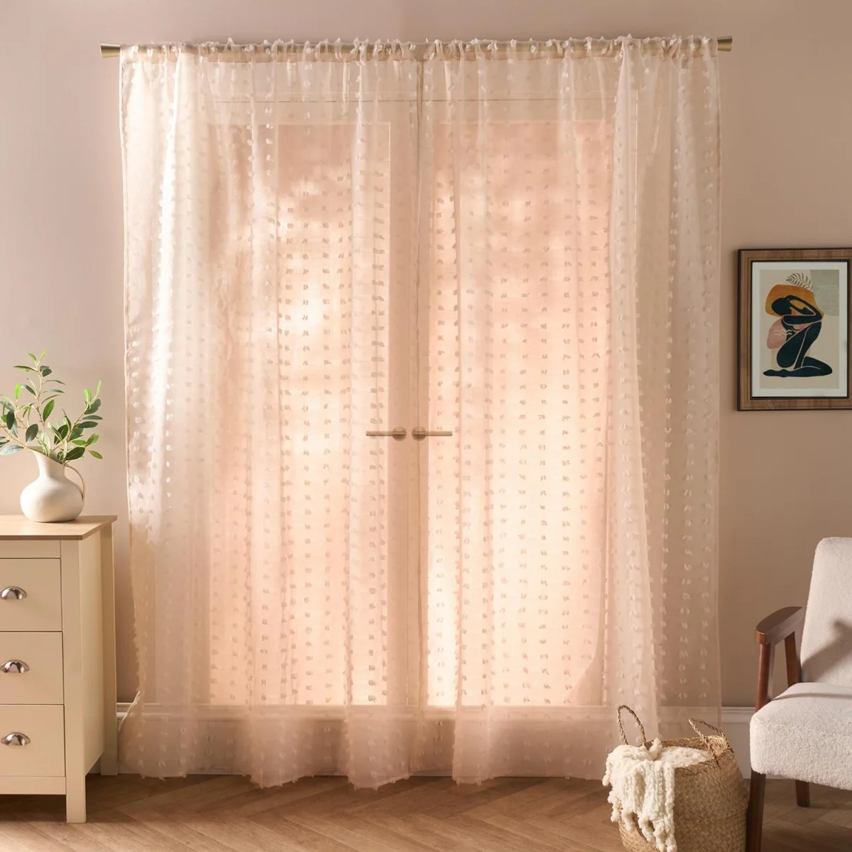 OHS Pompom Tufted Voile Curtains - Natural – image 3