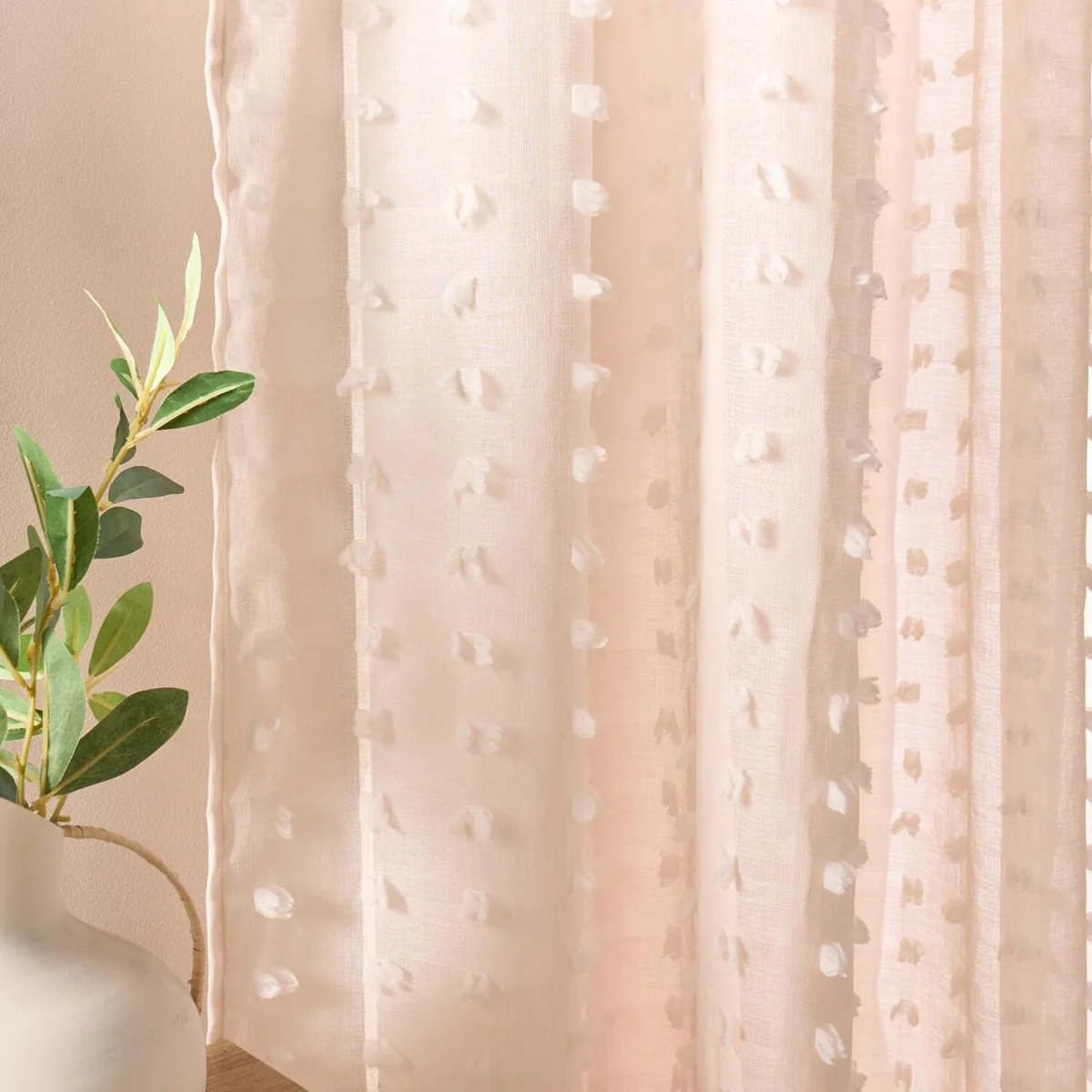 OHS Pompom Tufted Voile Curtains - Natural – image 4