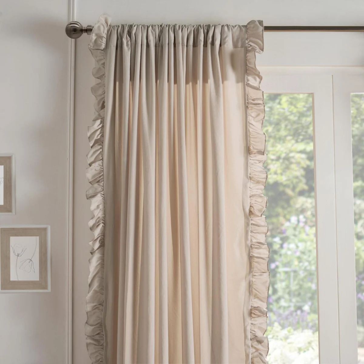 OHS Frill Voile Curtains (Pair) - Beige – image 2
