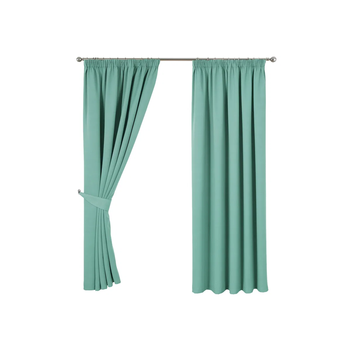 Woven Blockout Pencil Pleat Curtains - Teal / 183cm / 114cm