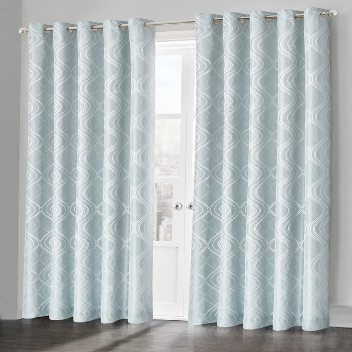 Modern Swirls Jacquard Curtain Pair - Duck Egg / 66in / 90in – image 1