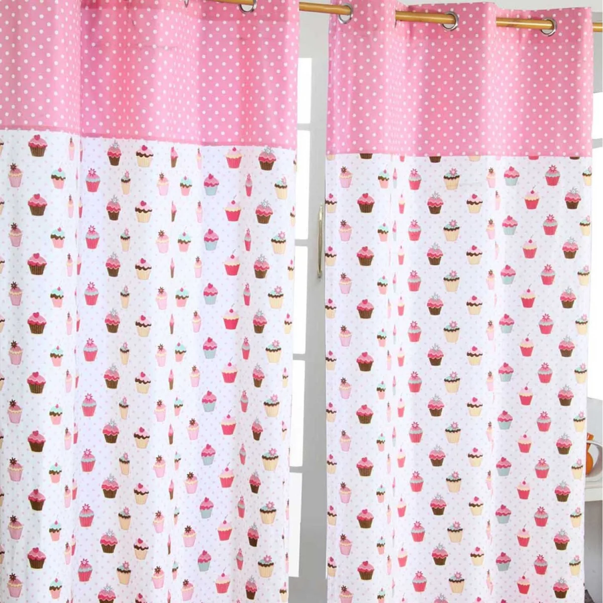 Cupcakes Ready Made Eyelet Curtain Pair - Pink