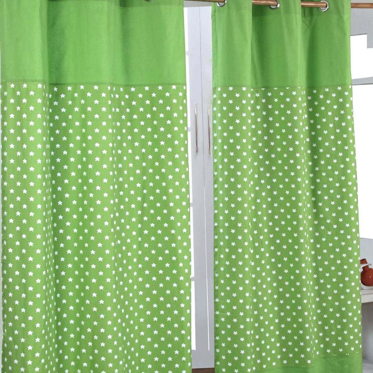 Cotton Stars Ready Made Eyelet Curtain Pair - Green / 228cm