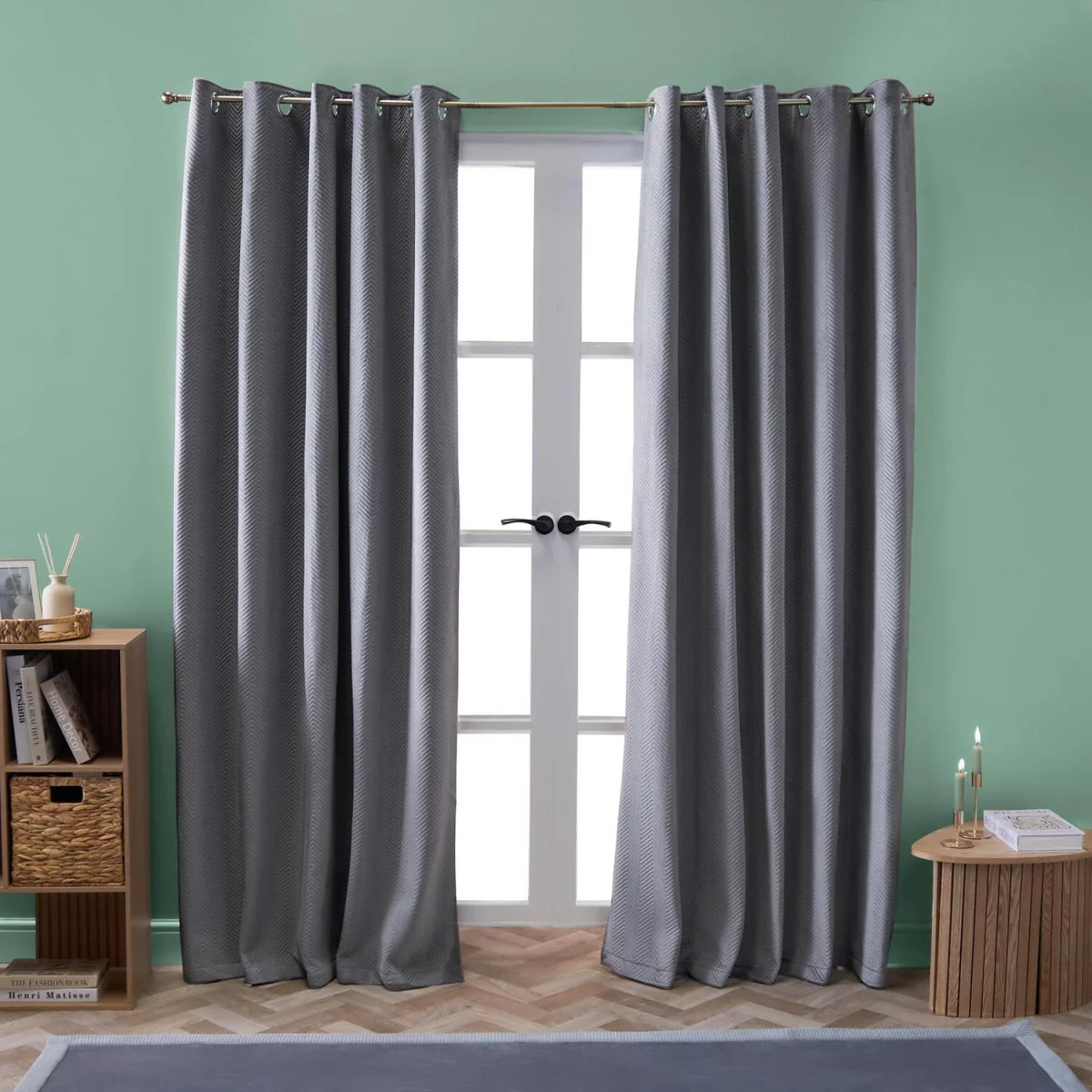 OHS Quilted Velvet Eyelet Curtains - Charcoal – image 2