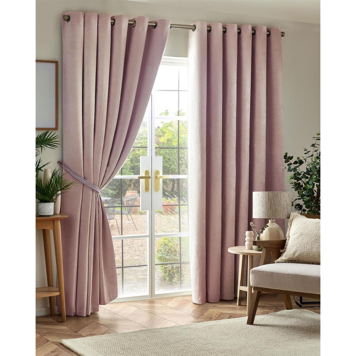 Chenille Blackout Ring Top Eyelet Curtains - Pink / 229cm