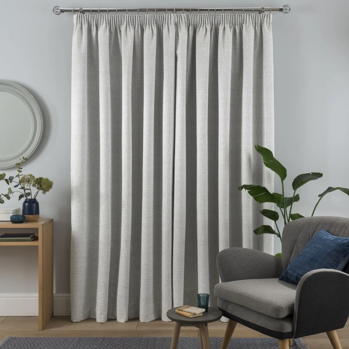 Textured Rib Weave Pencil Pleat Blackout Curtains - 2 Panels - Grey – image 2