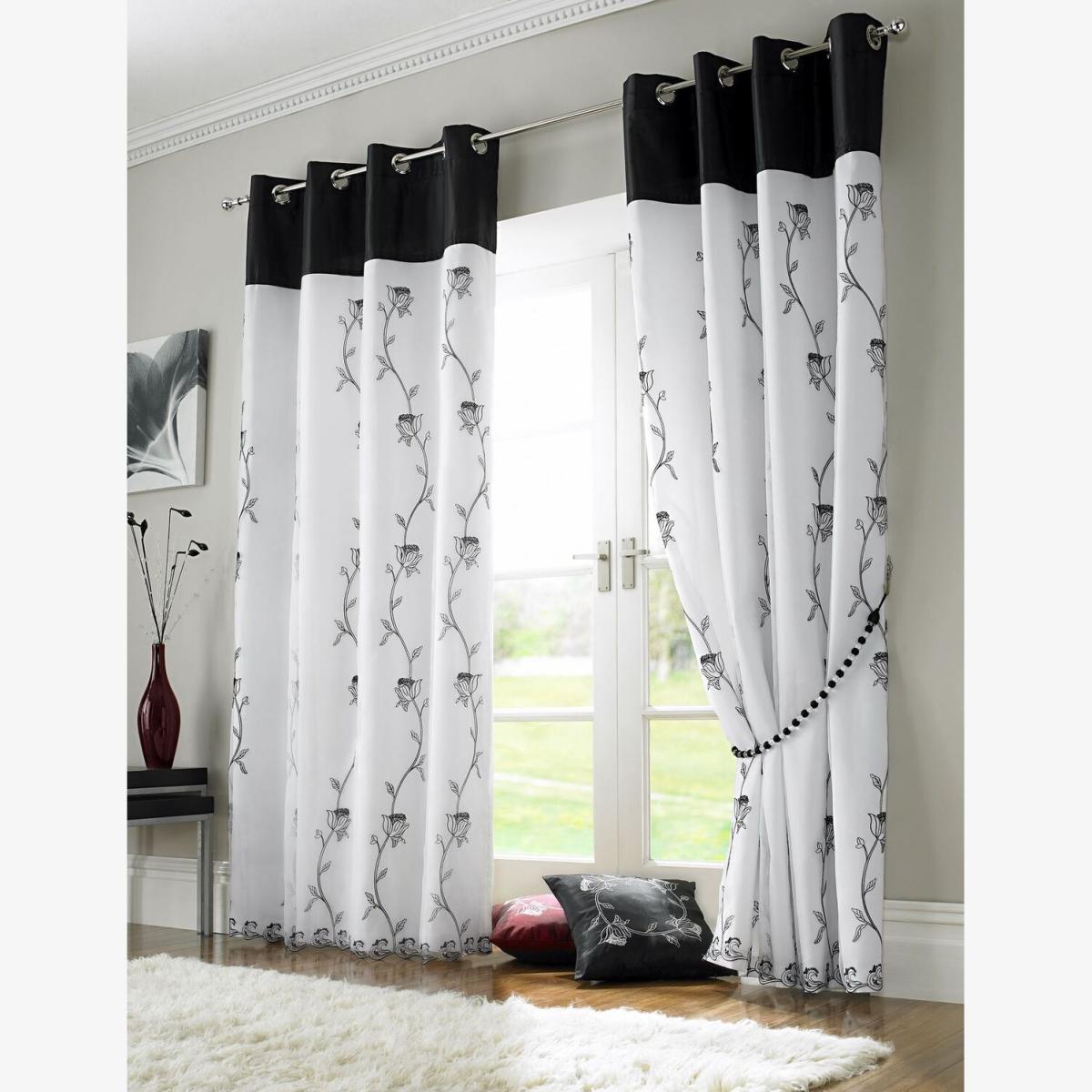 Tahiti Eyelet Fully Lined Eyelet Curtains - Black / 183cm